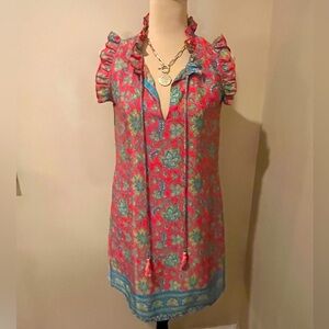 Anthropologie Paani Floral Ruffle Neck, Sleeveless, V Neck, size Small